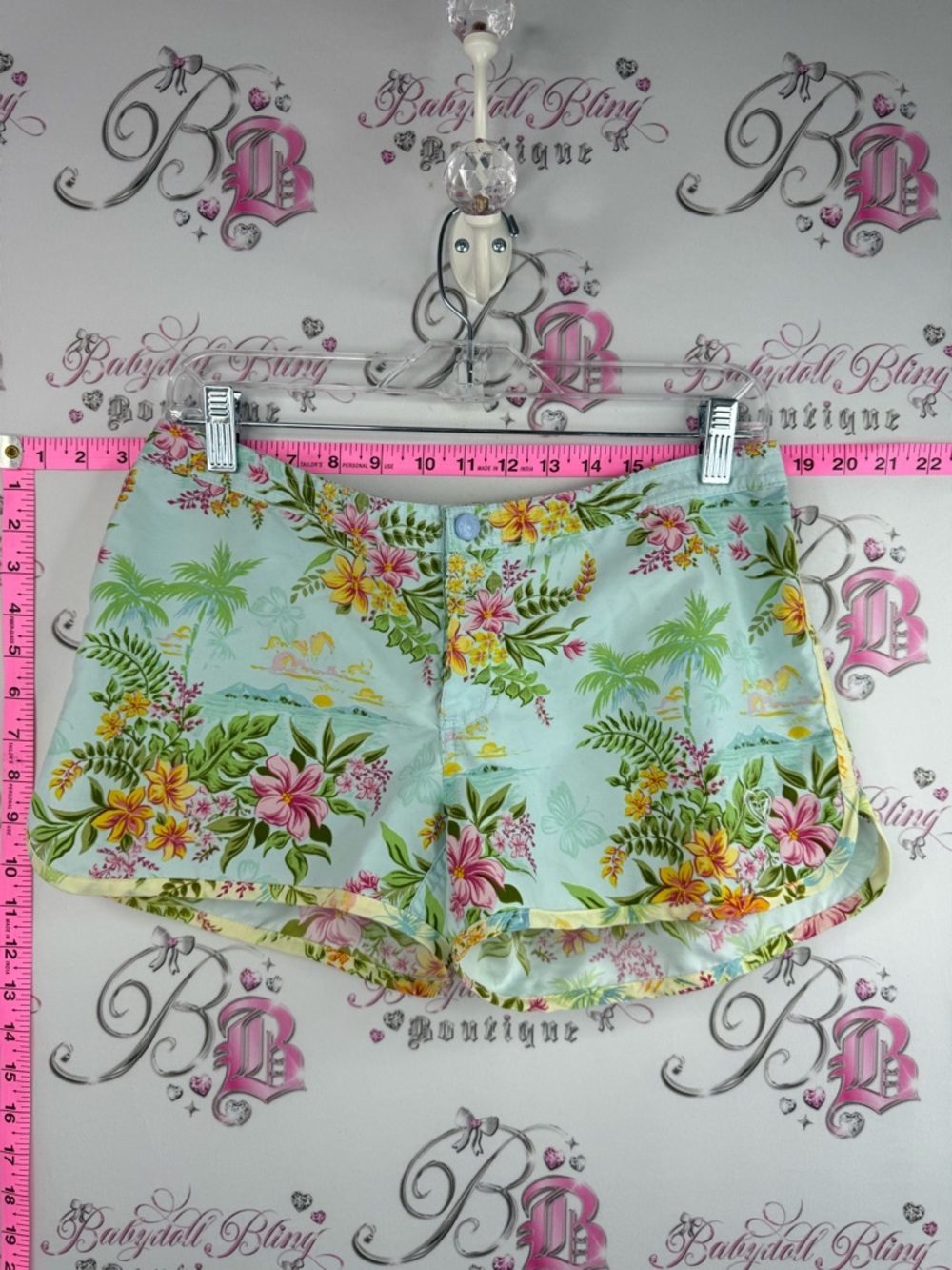 Roxy Women's Shorts Mint Floral Tropical with a back pocket, flowy, maximalism